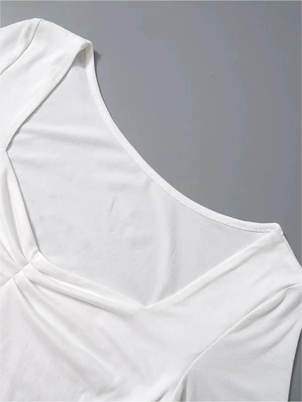 Einfarbiges Langarm Top mit Quadratischem Ausschnitt und Schlitz