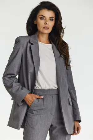 Elegant Oversized Blazer with Logo Button