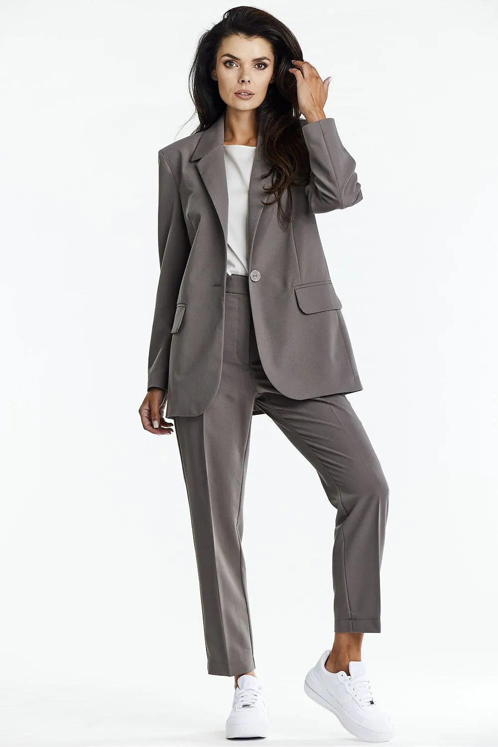 Elegant Oversized Blazer with Logo Button