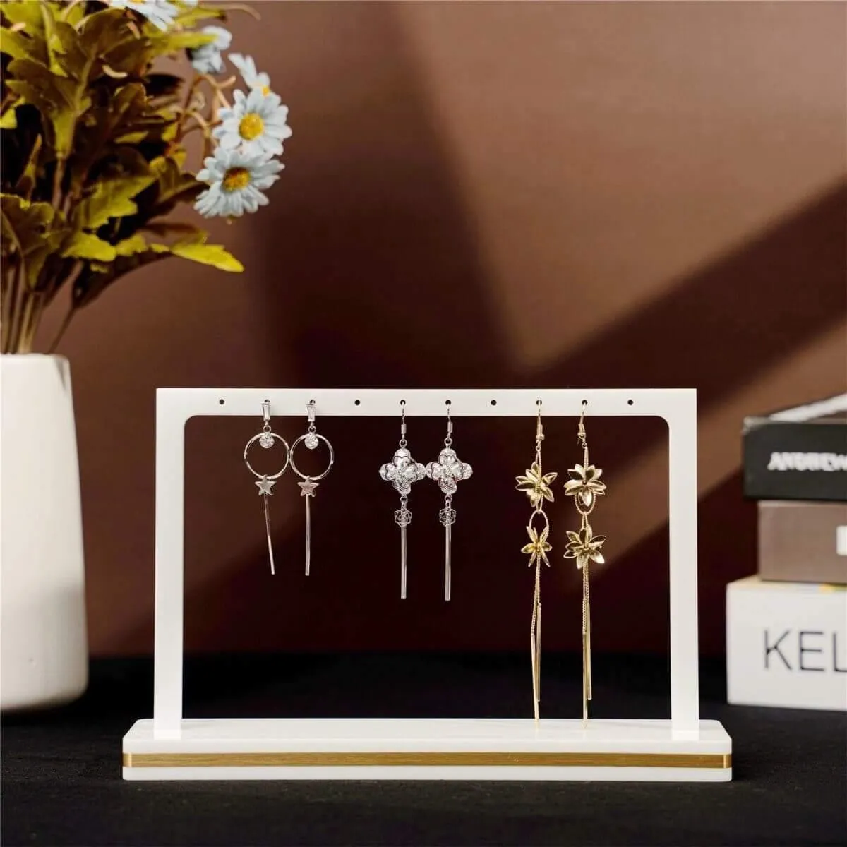 Elitnus Acrylic Earring Display Stand - 2 Pack White Acrylic Earring Organizer - T Bar Earring Stands for Shows