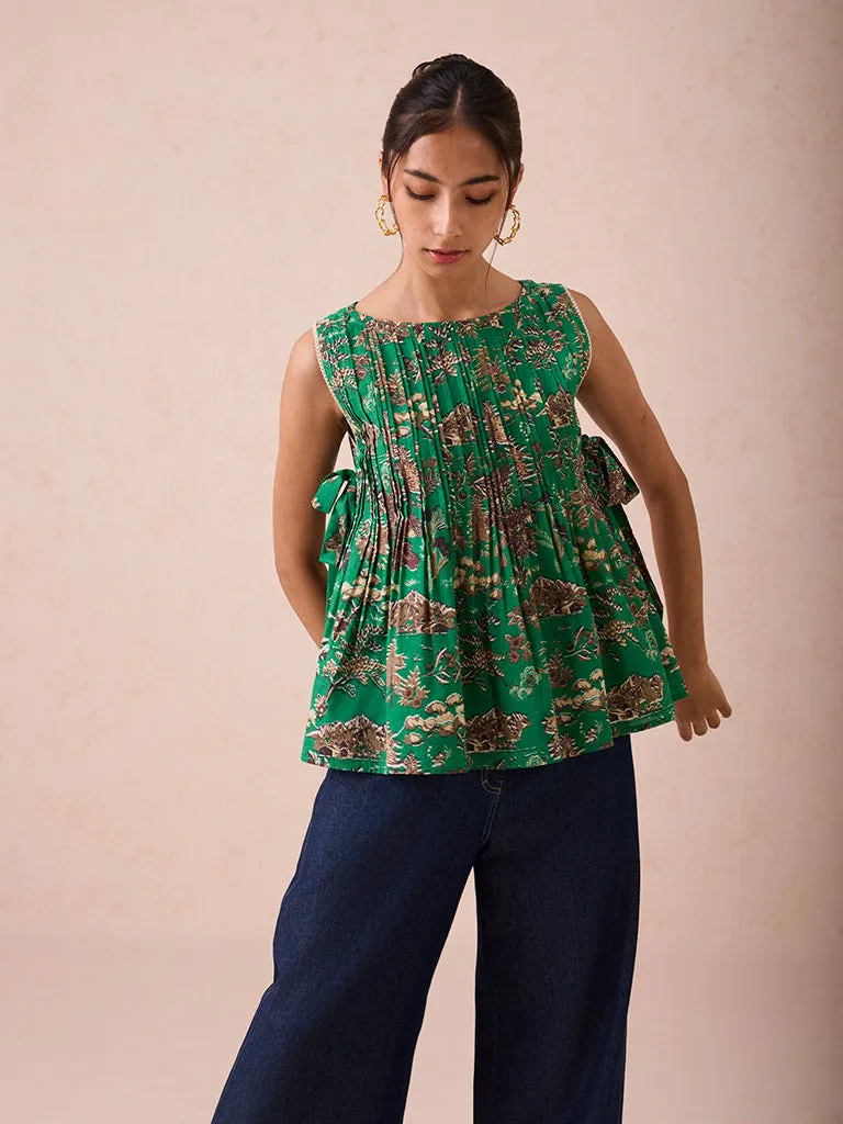 Emerald Pine Pleated Blouse