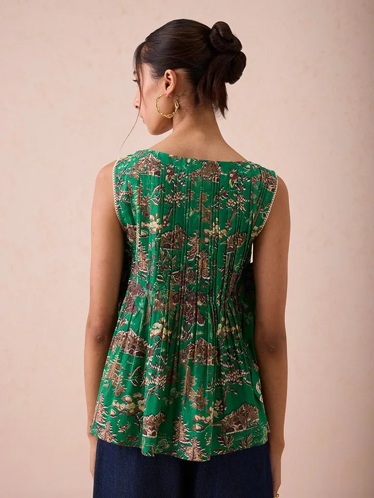 Emerald Pine Pleated Blouse
