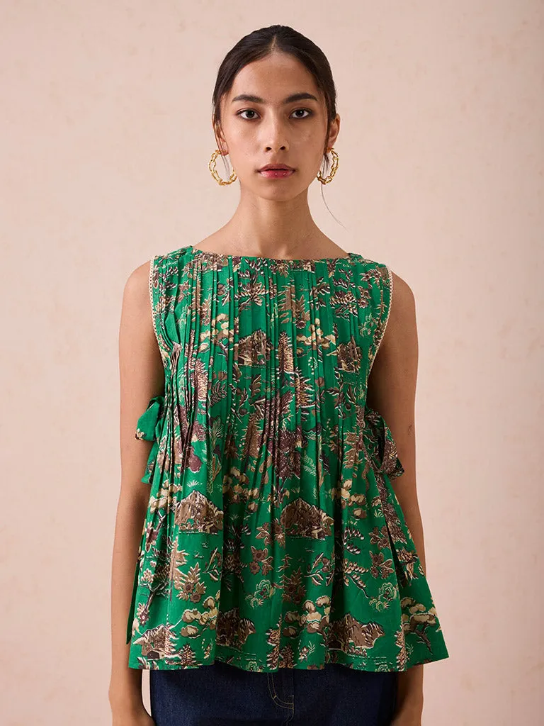 Emerald Pine Pleated Blouse