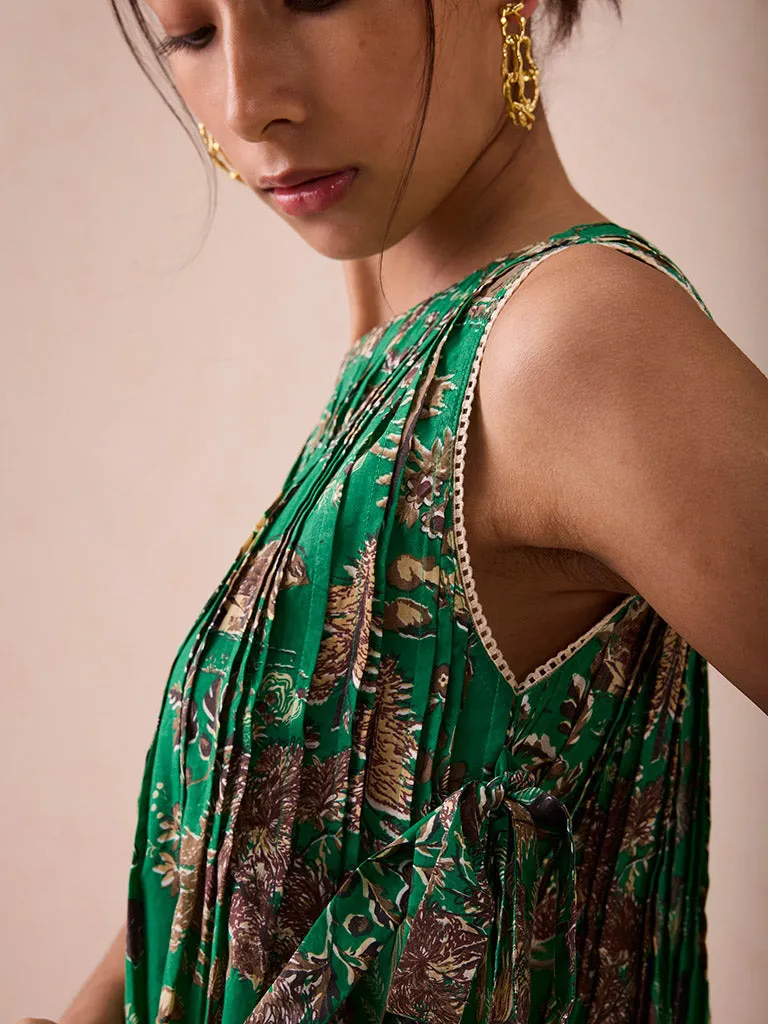 Emerald Pine Pleated Blouse