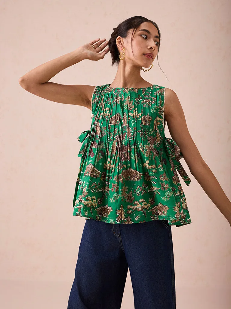 Emerald Pine Pleated Blouse