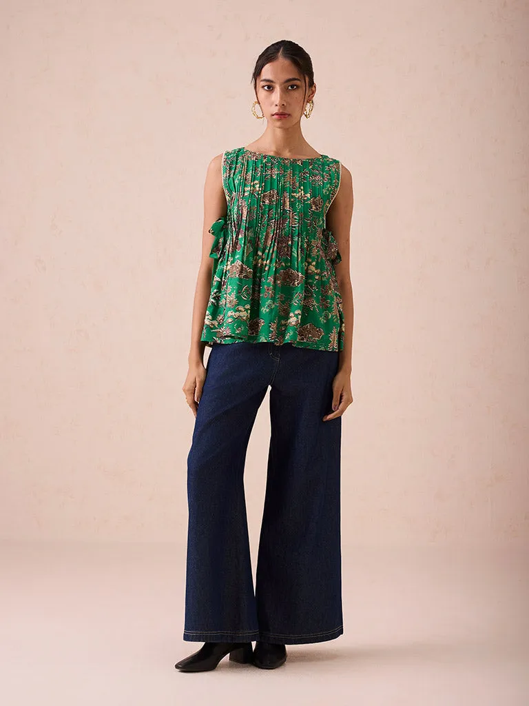 Emerald Pine Pleated Blouse