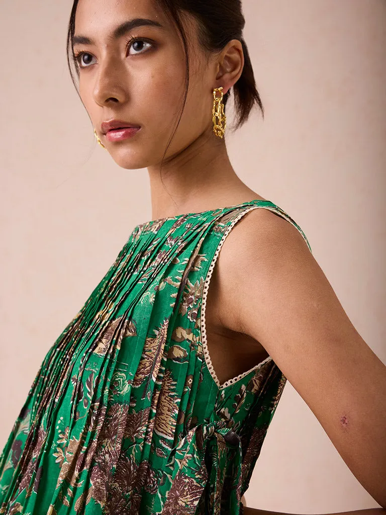 Emerald Pine Pleated Blouse