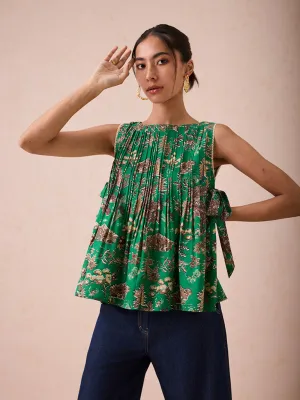 Emerald Pine Pleated Blouse