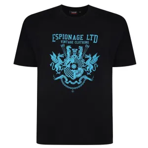 Espionage Big Size Short Sleeve Printed Vintage T-Shirt for Men's (T360) in Black, 2XL-7XL