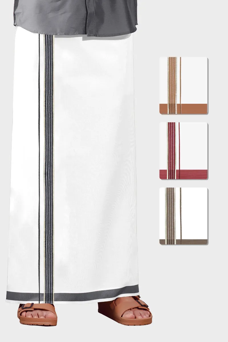 Felix Yadav - Dark Gray Smooth Cotton Double Layered Dhoti With Fancy Borders | Uathayam