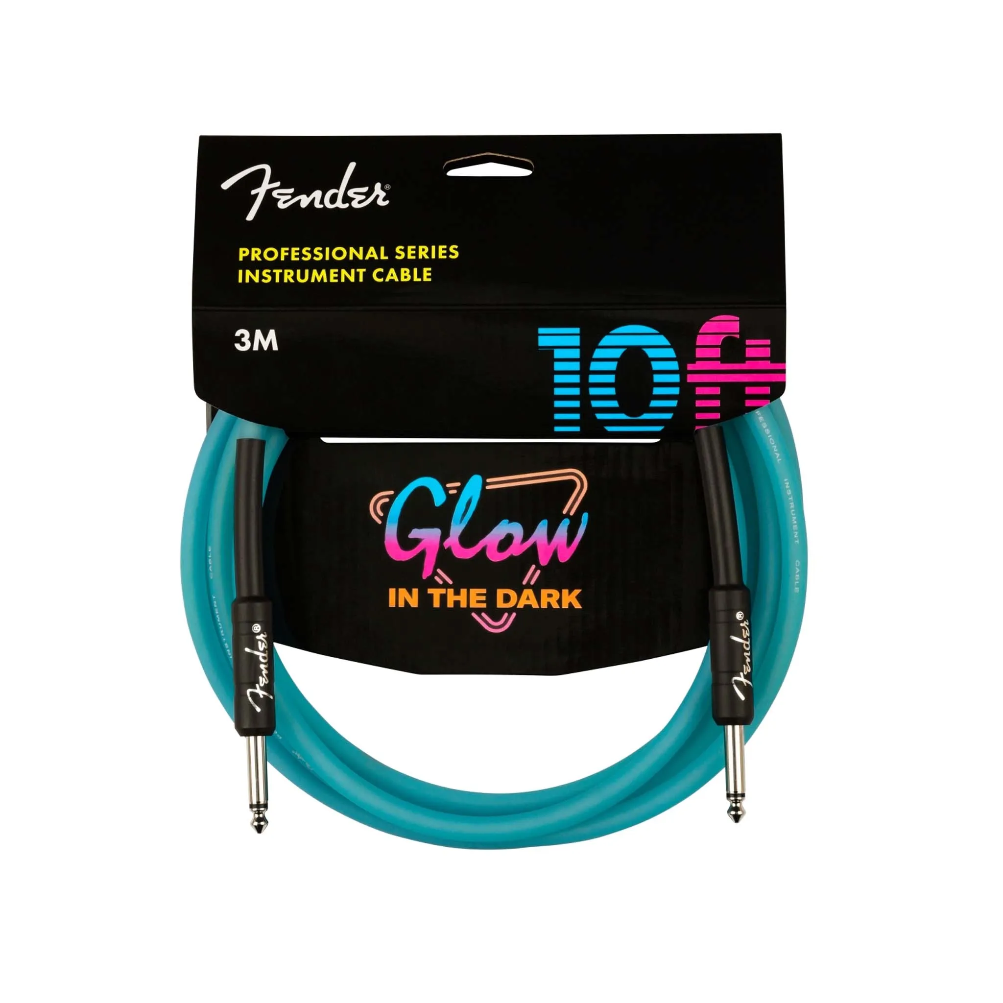 Fender 10 FT Professional Series Glow in the Dark Instrument Cable, Blue