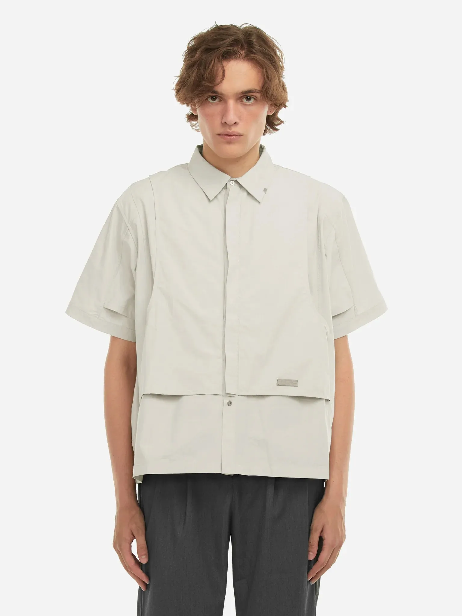 FIBER GREY INTERVEIN LAYERED SHORT-SLEEVE SHIRT
