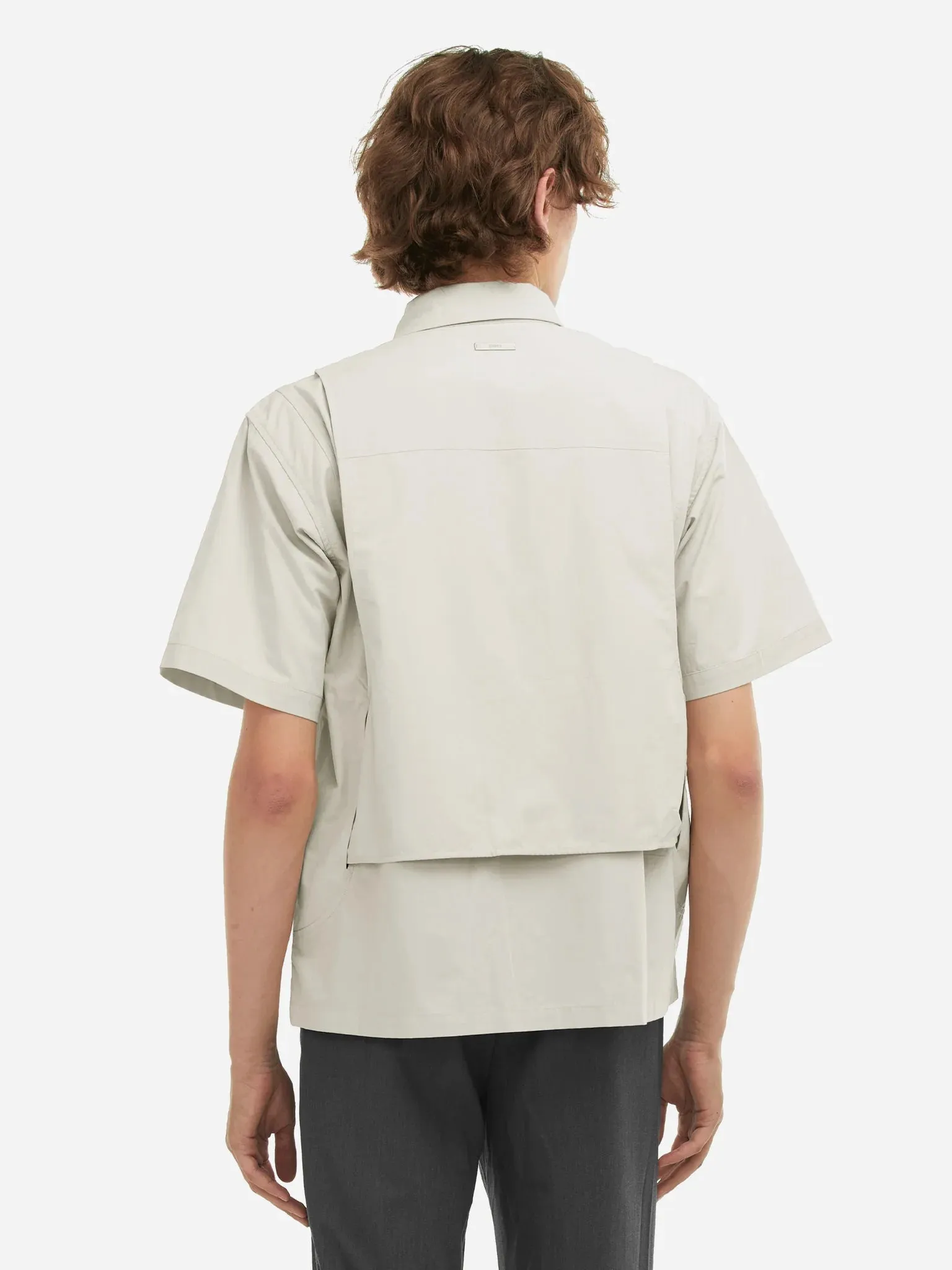 FIBER GREY INTERVEIN LAYERED SHORT-SLEEVE SHIRT