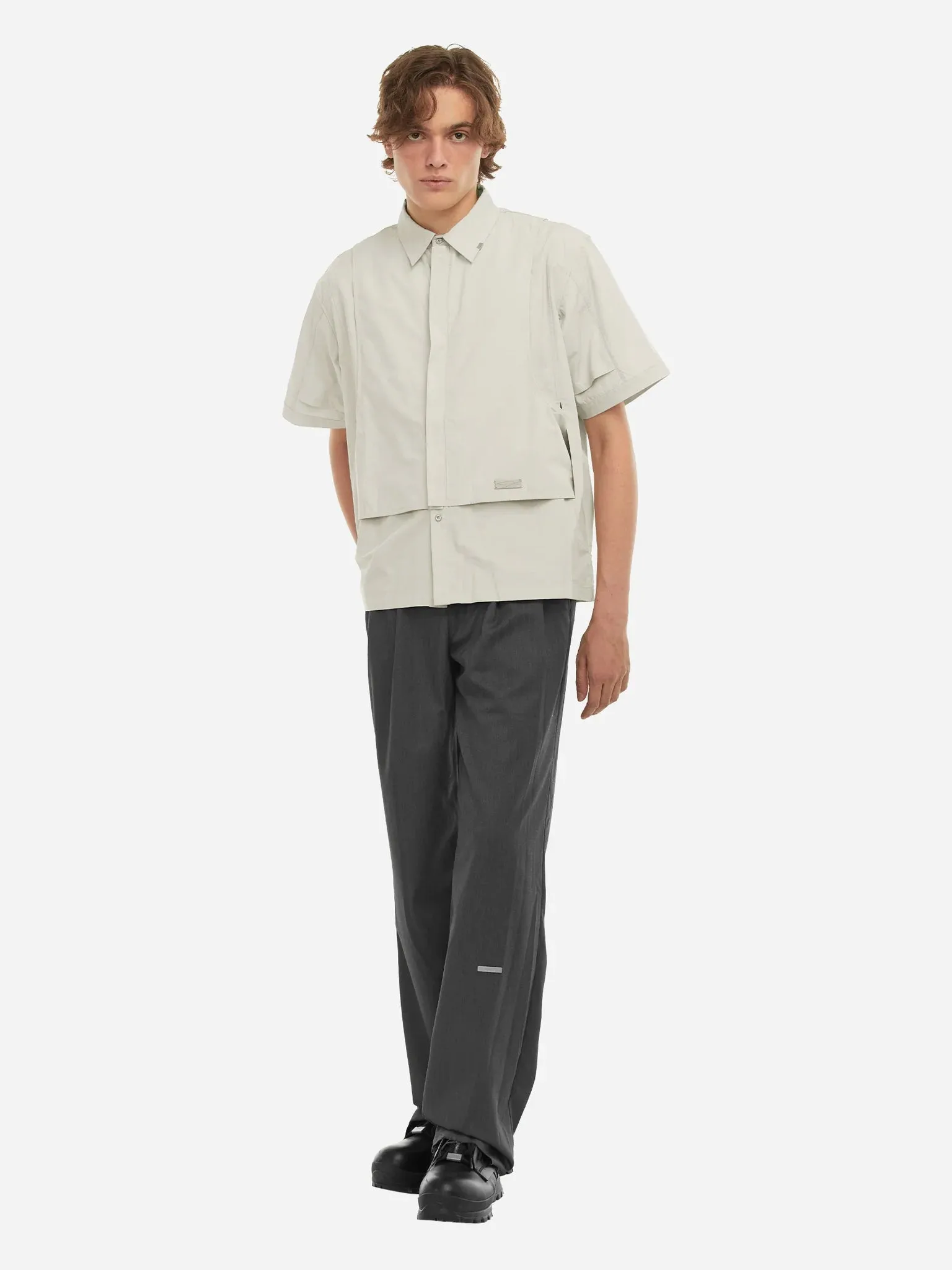 FIBER GREY INTERVEIN LAYERED SHORT-SLEEVE SHIRT