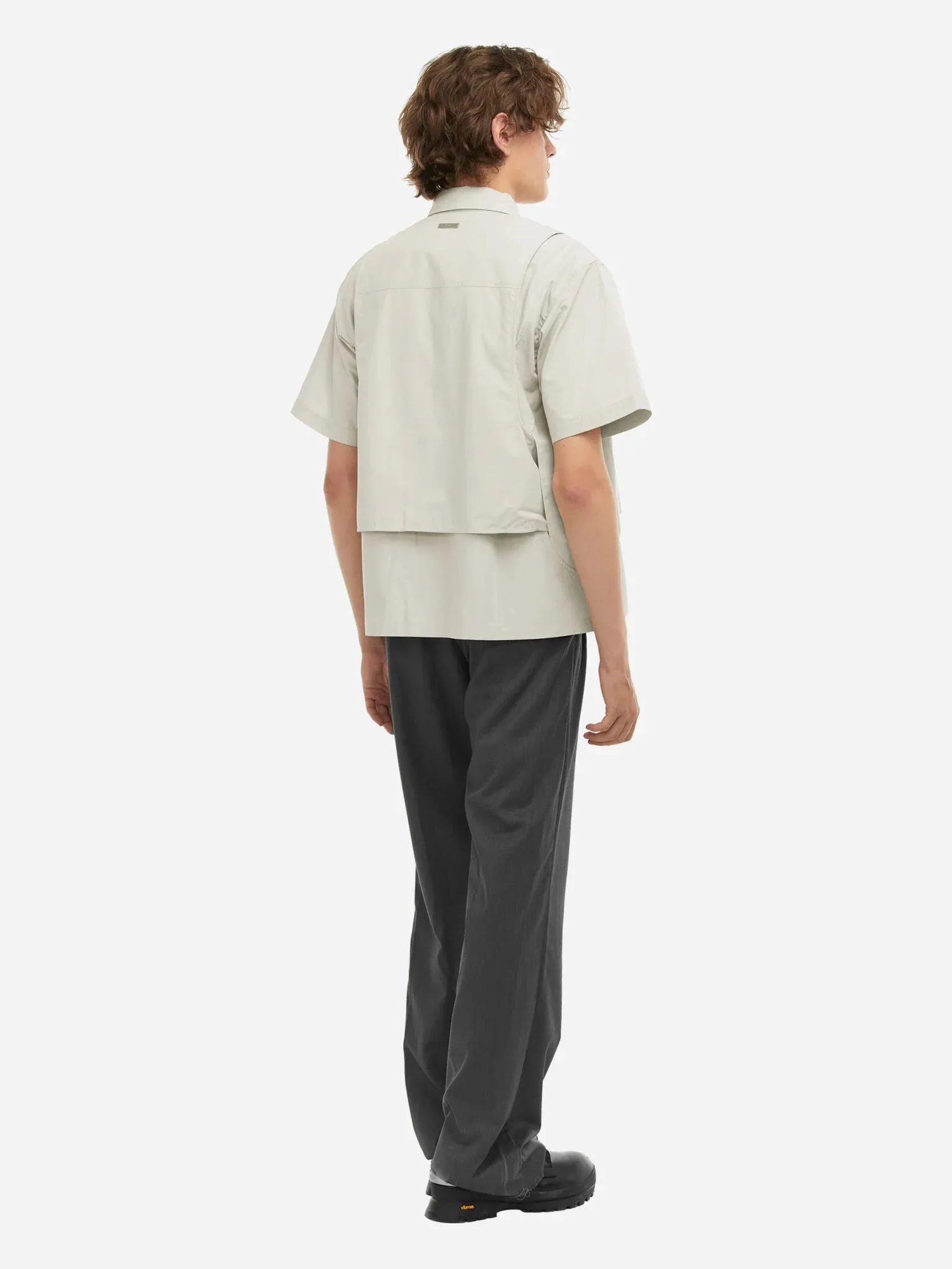 FIBER GREY INTERVEIN LAYERED SHORT-SLEEVE SHIRT