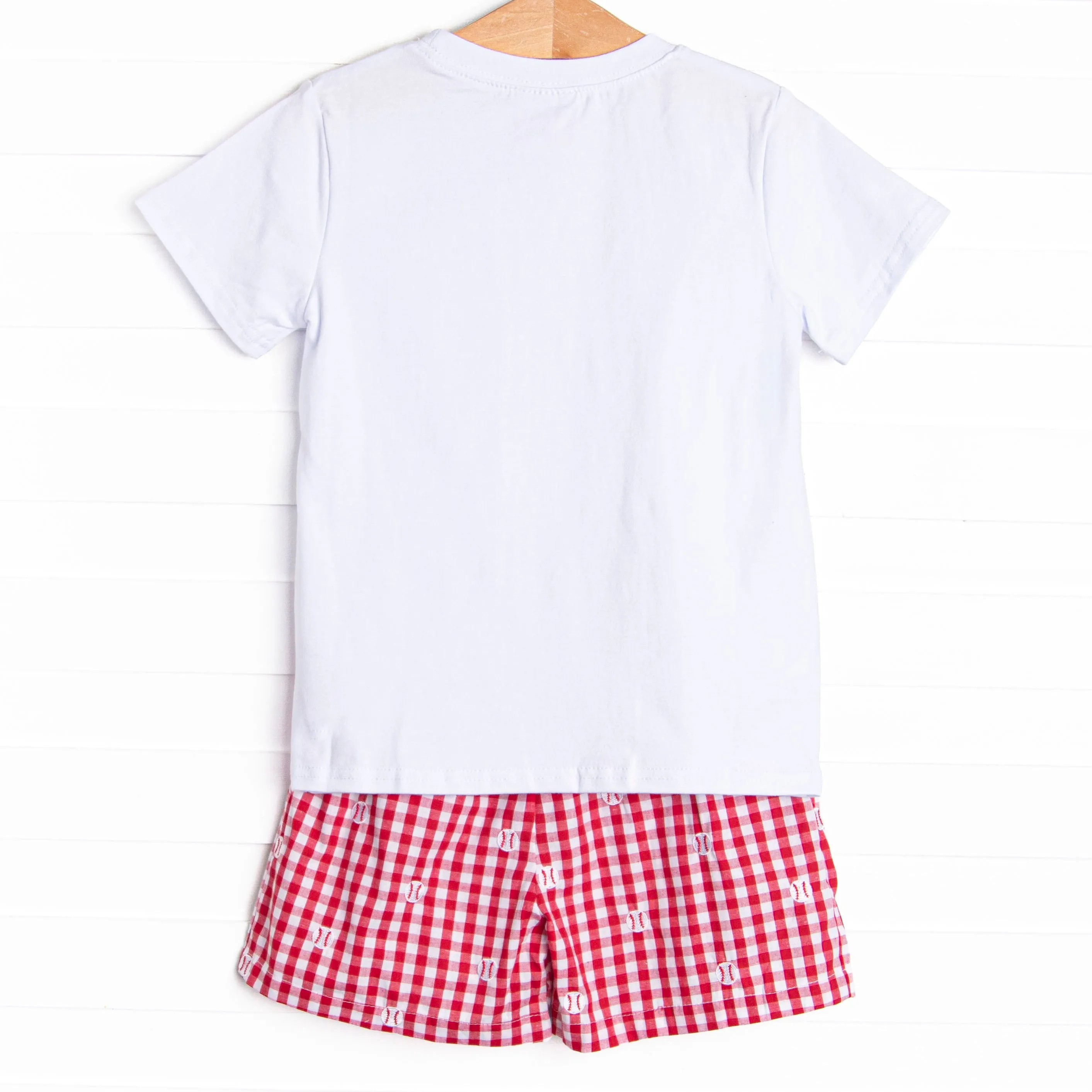 Fly Ball Embroidered Short Set, Red