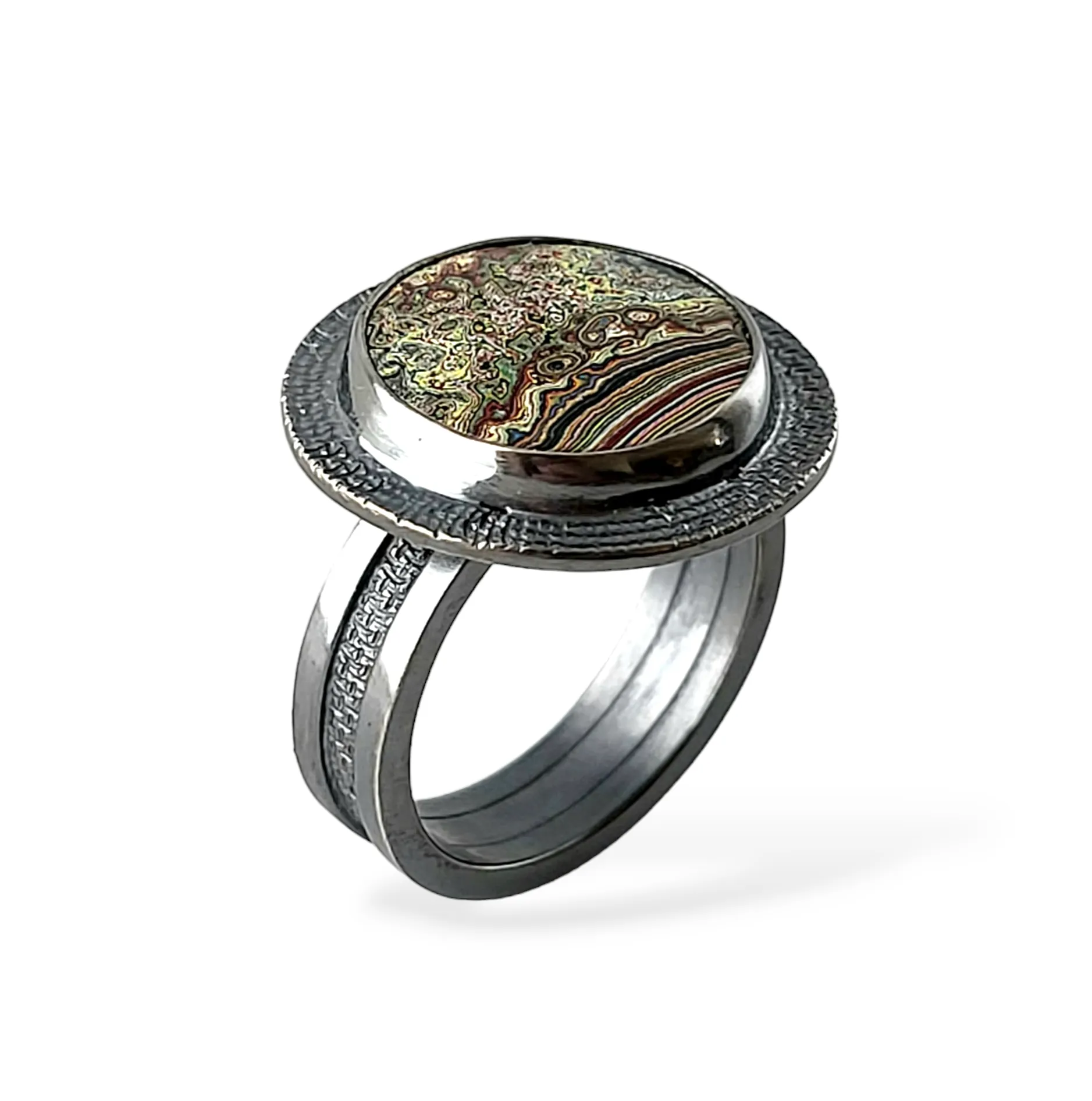 Fordite Silver Ring
