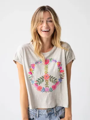 Frankie Cotton Boxy Tee Shirt - Moonstruck Peace Sign-Medium