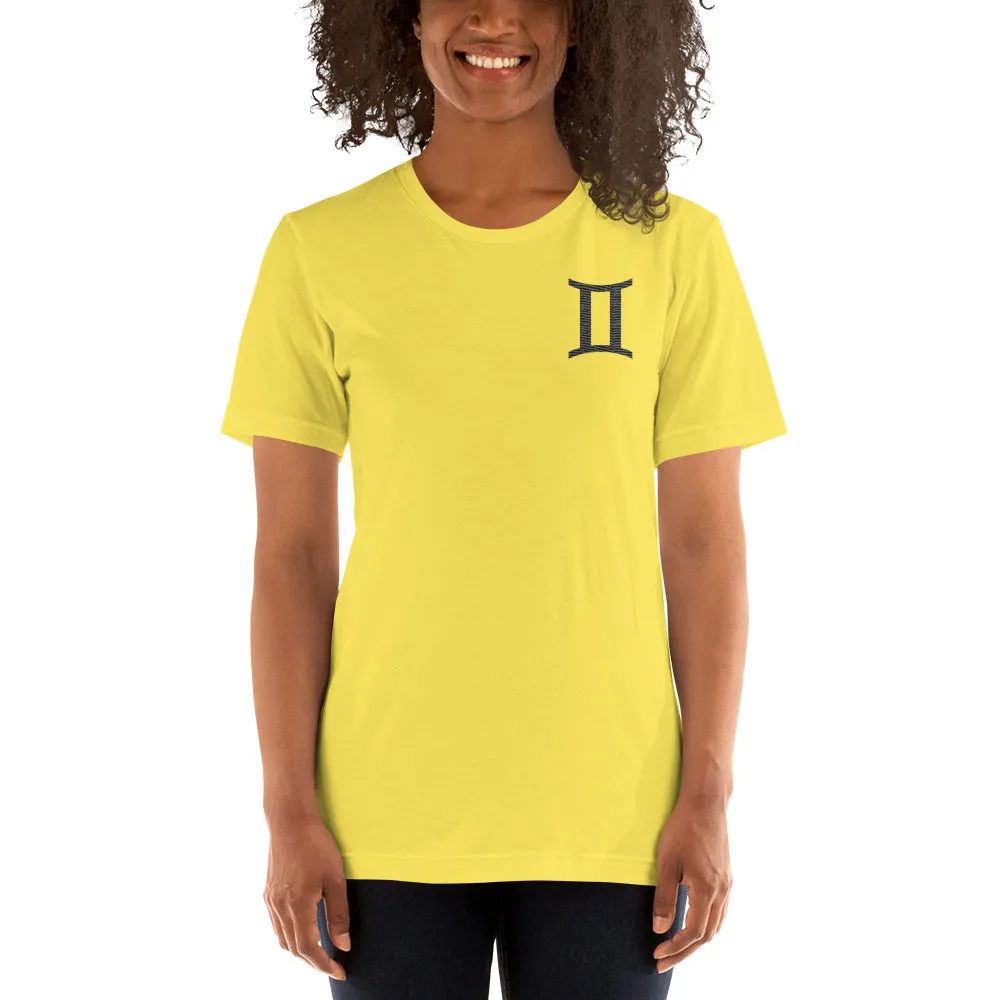 GEMINI T SHIRT - Sign Symbol Text Embroidery - Zodiac Shirt for Women