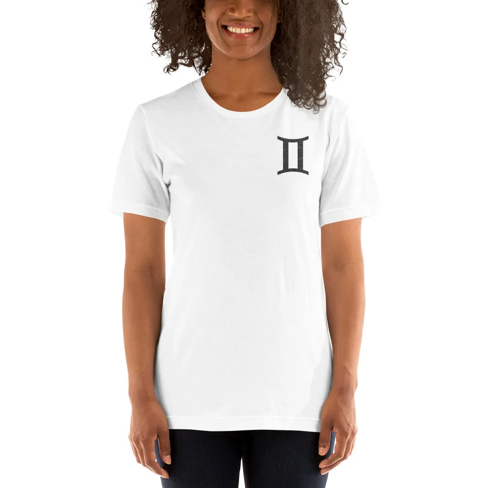 GEMINI T SHIRT - Sign Symbol Text Embroidery - Zodiac Shirt for Women