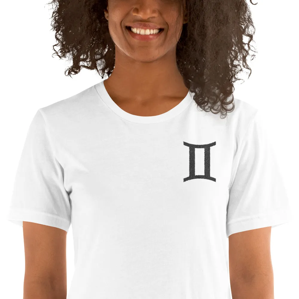 GEMINI T SHIRT - Sign Symbol Text Embroidery - Zodiac Shirt for Women