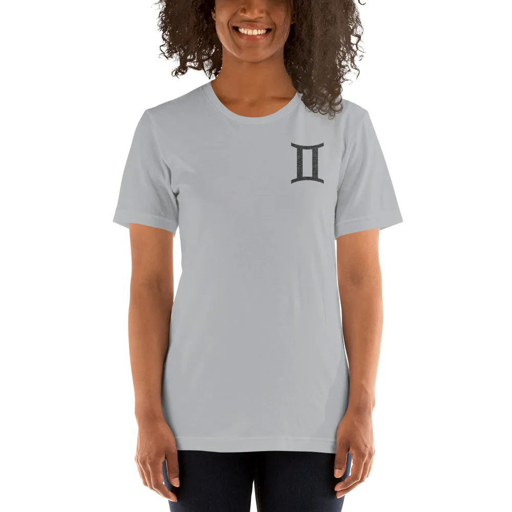 GEMINI T SHIRT - Sign Symbol Text Embroidery - Zodiac Shirt for Women