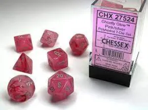 Ghostly Glow Pink/Silver 7 Poly Dice