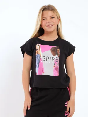 Girls Barbie Boxy Tee - Black