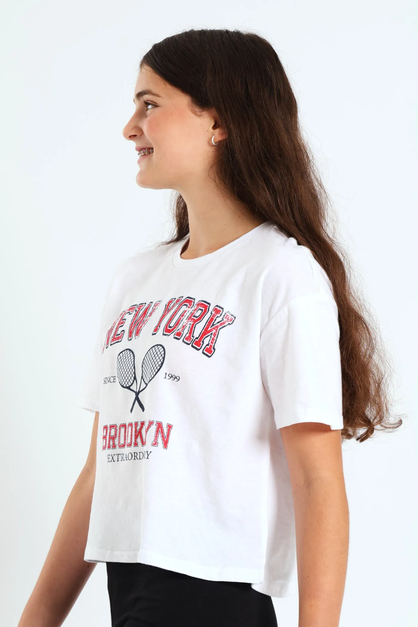 Girls Boxy Bloom Tee - White