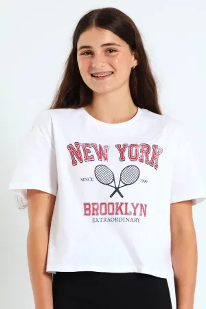 Girls Boxy Bloom Tee - White