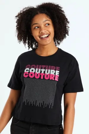 Girls Boxy Couture Tee - Black