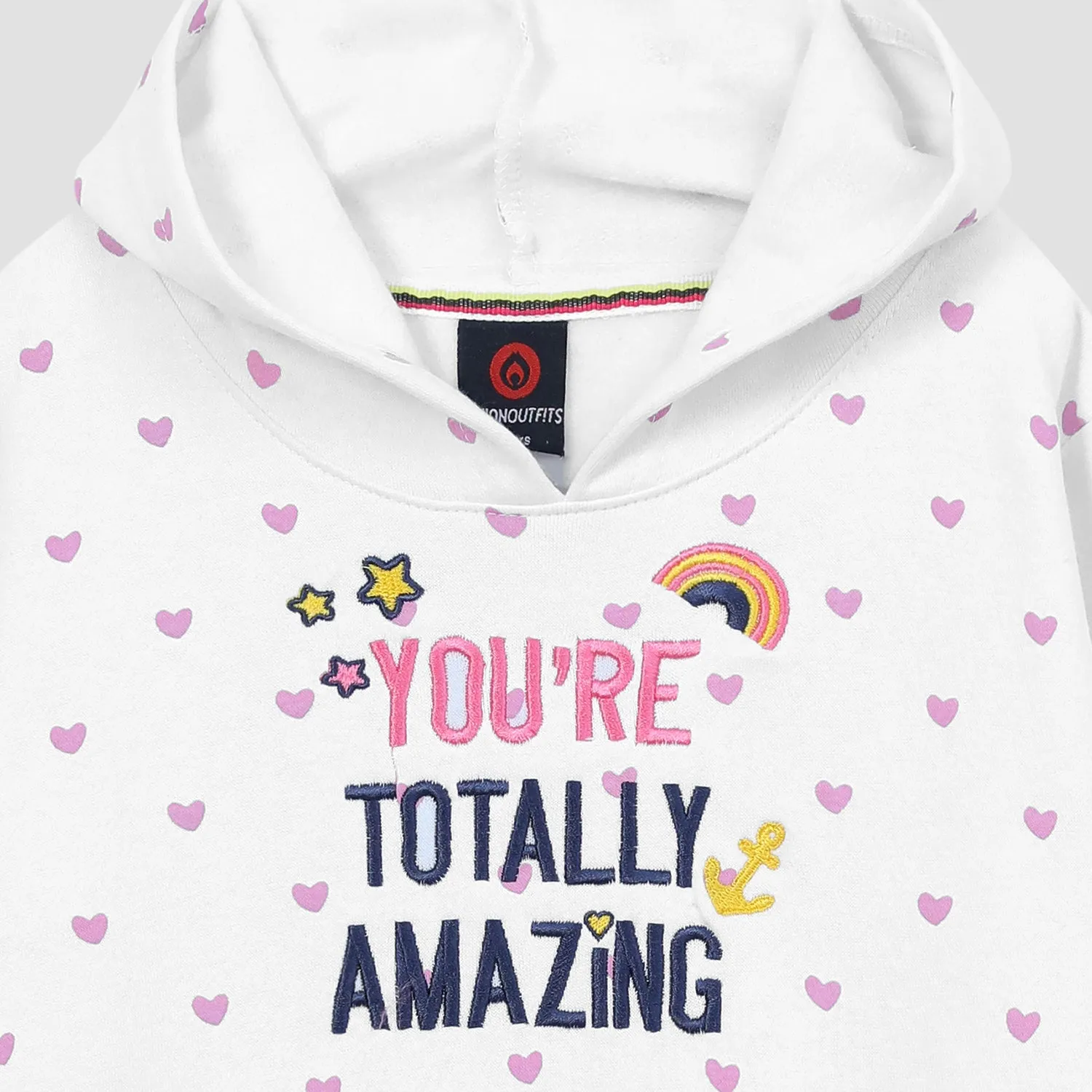 Girls Embellished Embroidered Soft Cotton Fleece Hoodie