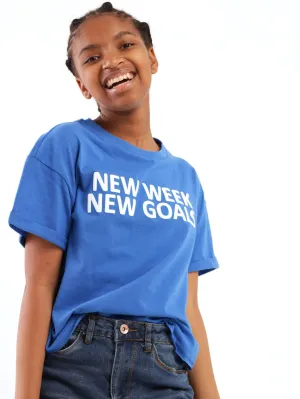 Girls New Week Boxy Tee - Cobalt
