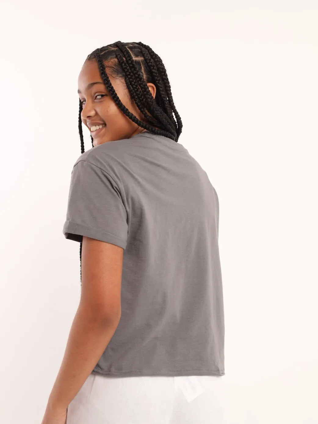 Girls University Boxy Tee - Grey
