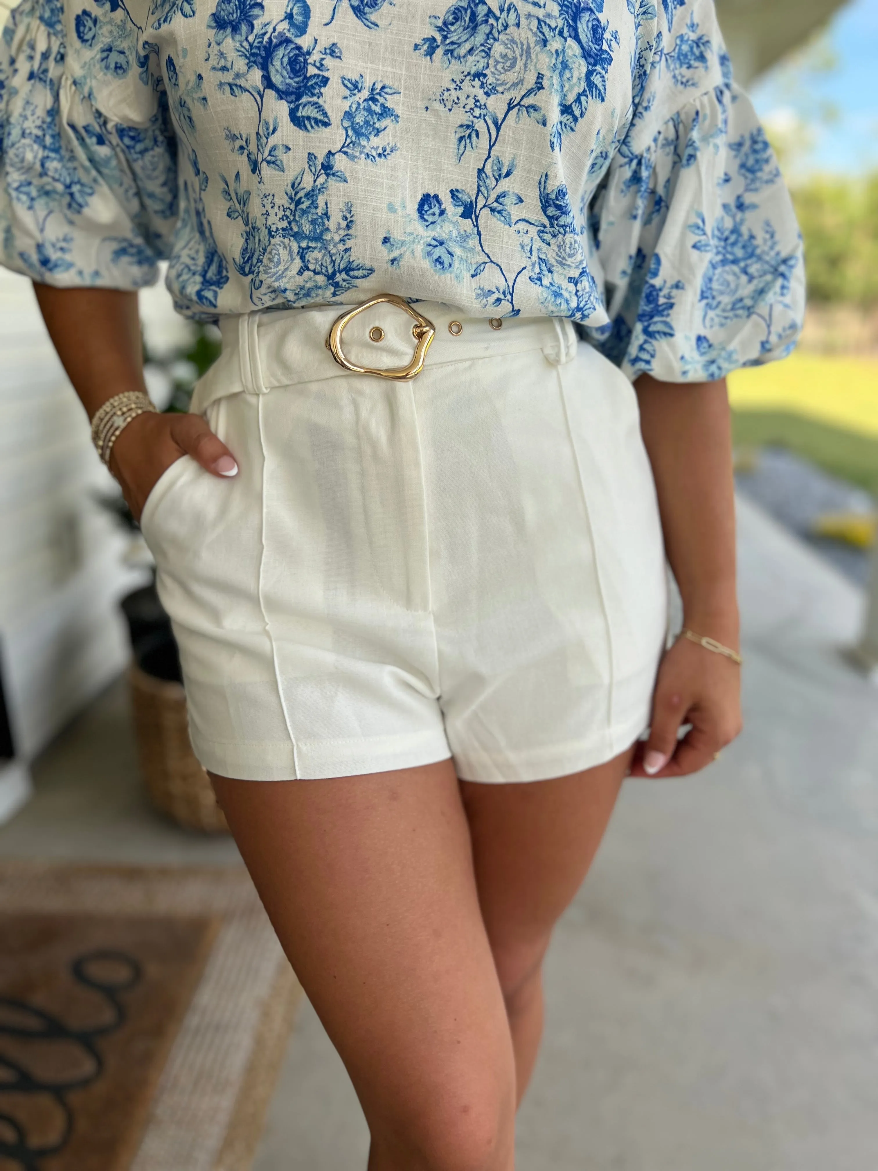 Gold Belted White Shorts