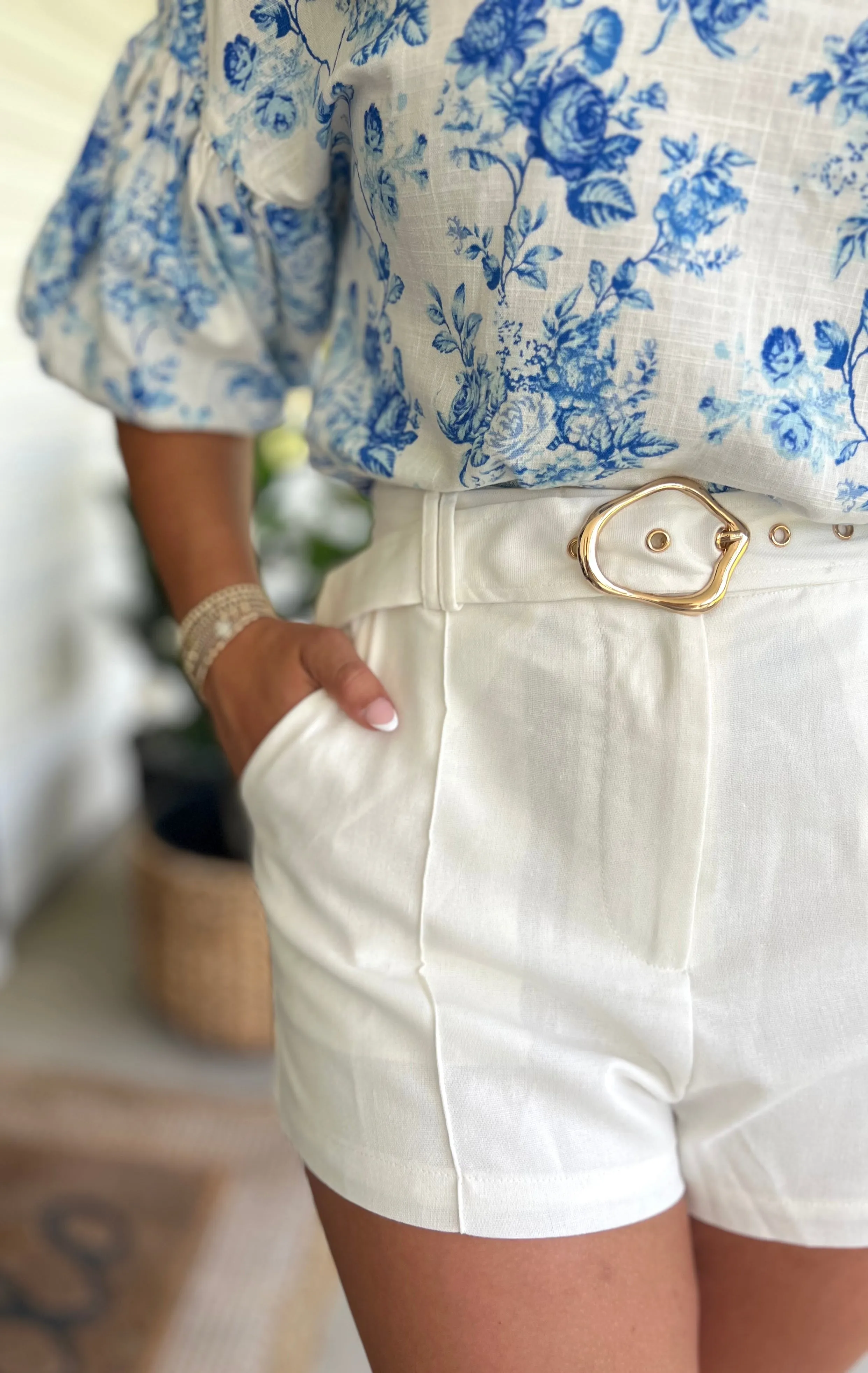Gold Belted White Shorts