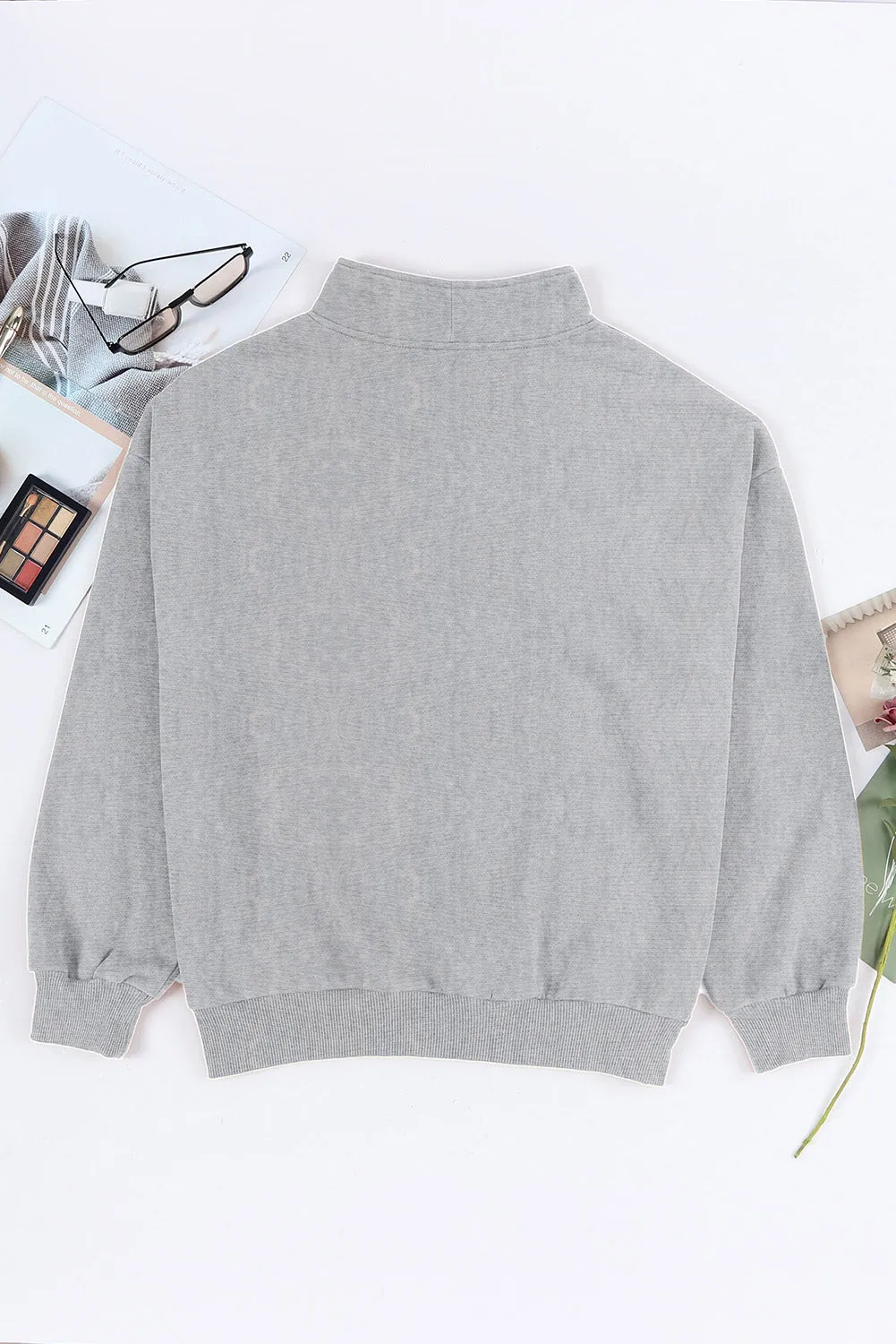 Gray Zipped Funnel Neck Kangaroo Pocket Sweatshirt
