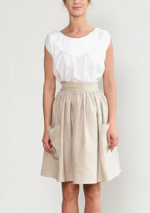 Grethel Tie-Wrap Skirt with Pockets in Natural linen