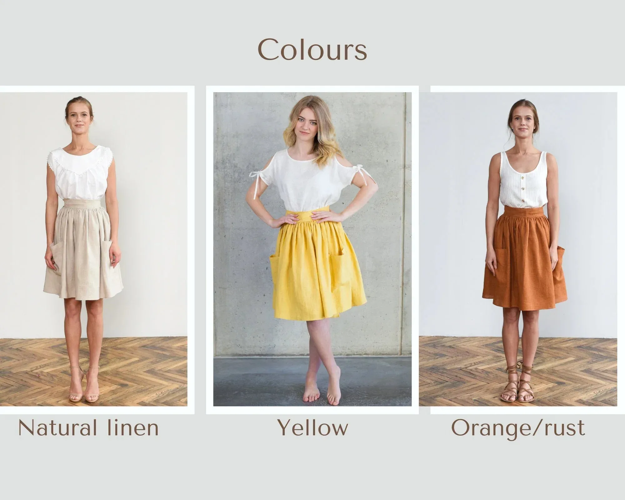 Grethel Tie-Wrap Skirt with Pockets in Natural linen