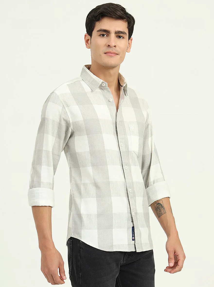 Grey Checked Slim Fit Casual Shirt | Greenfibre