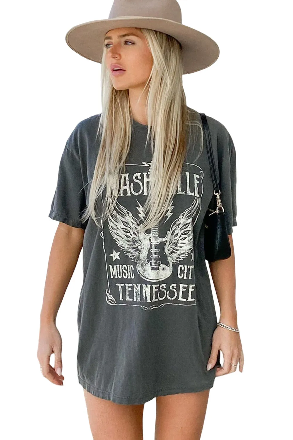 Guitar Slogan Letter Graphic Print Oversized T Shirt