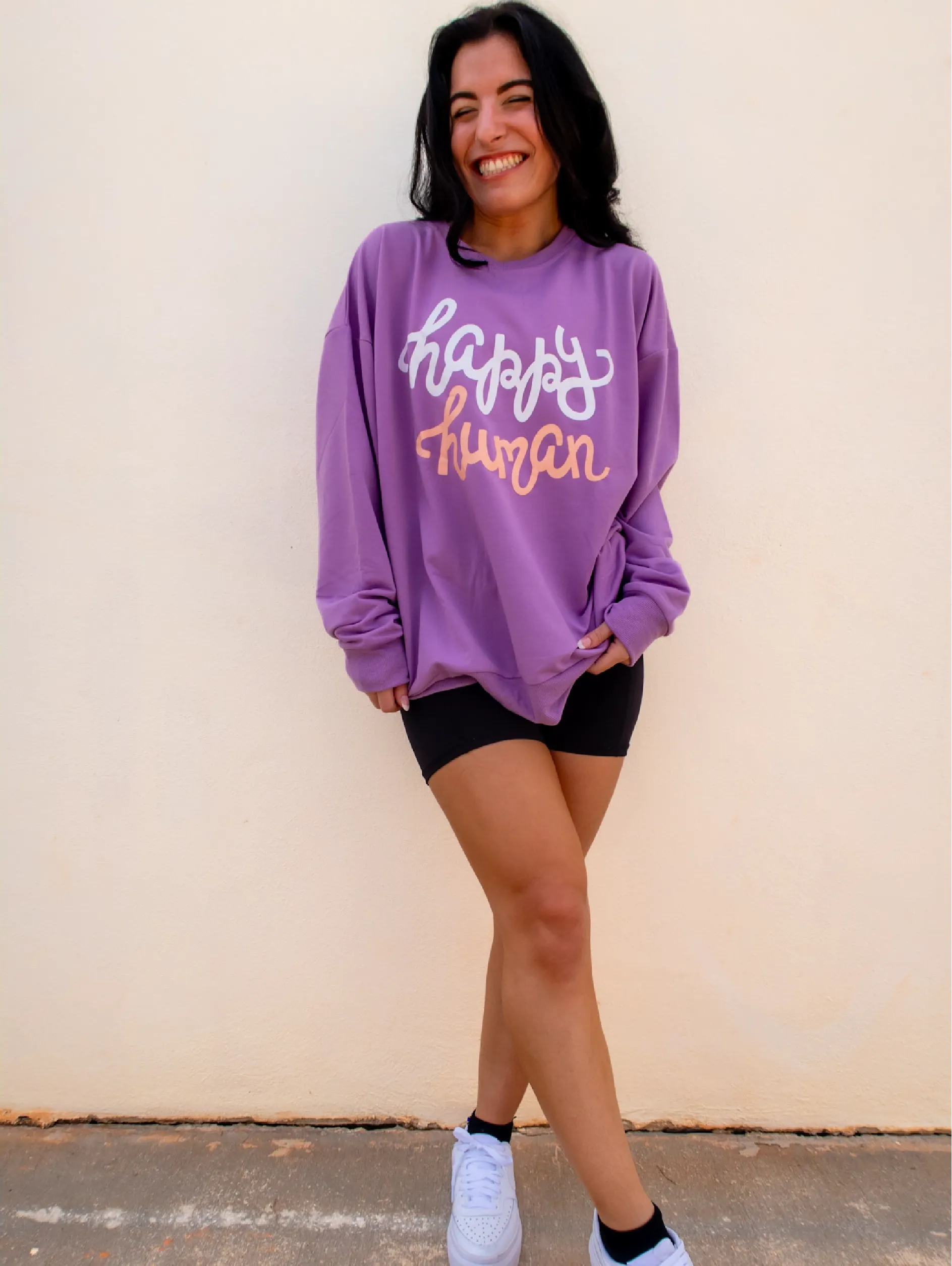 Happy Human Crewneck Sweatshirt - Purple