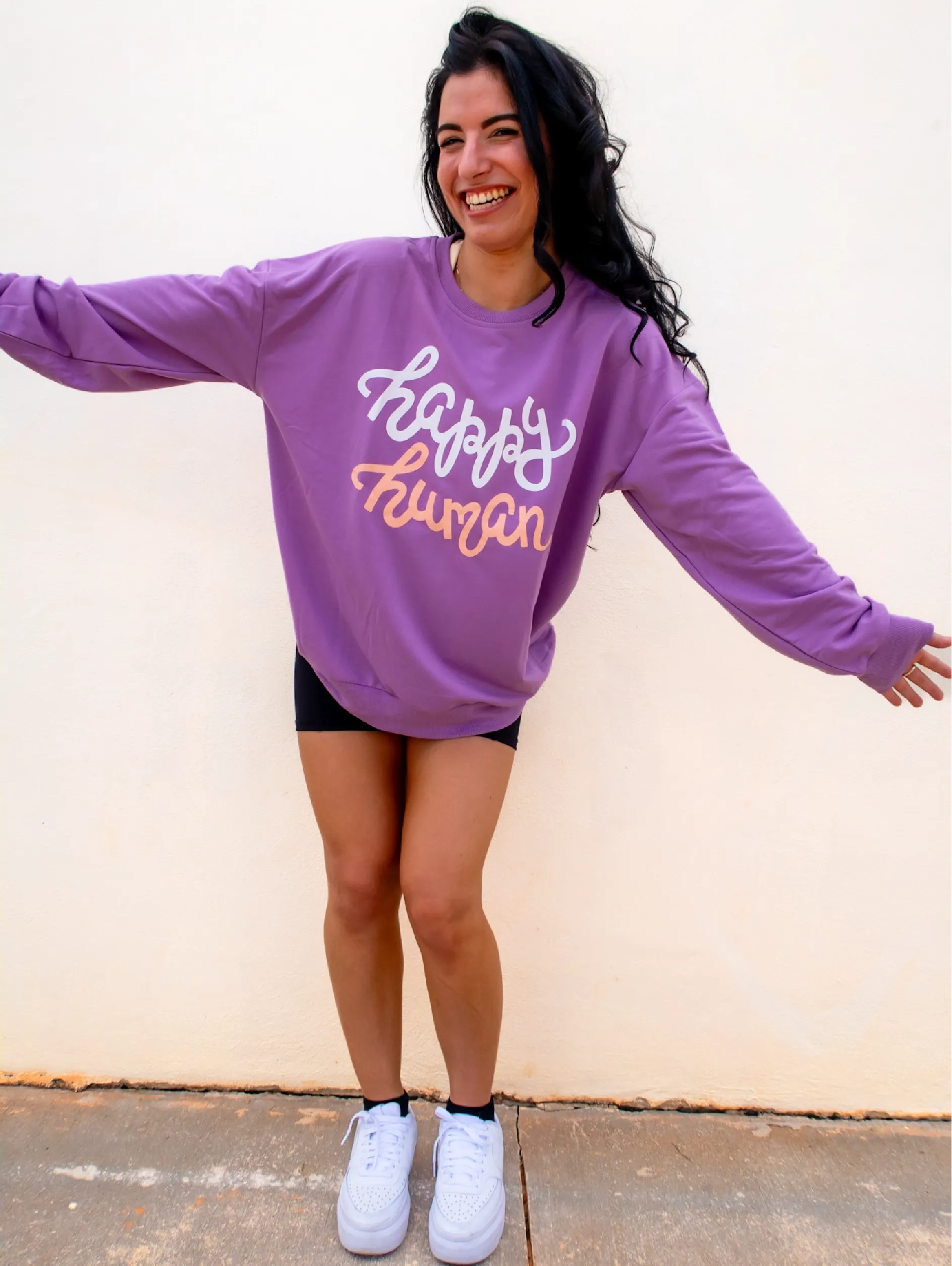 Happy Human Crewneck Sweatshirt - Purple