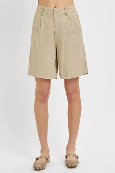 Hazel Blues® |  RISEN High Rise Pleated Front Shorts