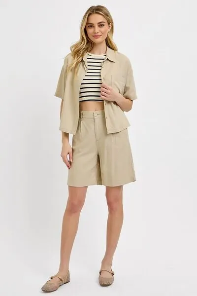 Hazel Blues® |  RISEN High Rise Pleated Front Shorts