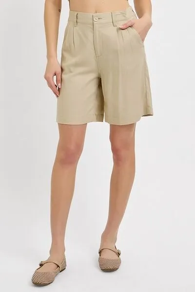 Hazel Blues® |  RISEN High Rise Pleated Front Shorts