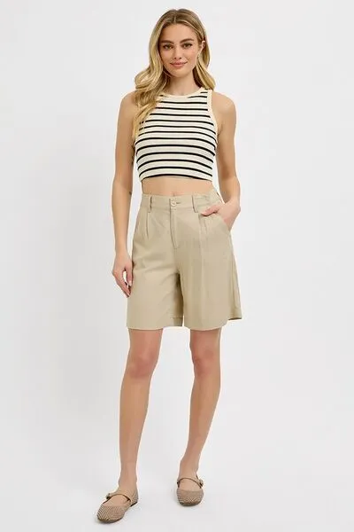 Hazel Blues® |  RISEN High Rise Pleated Front Shorts