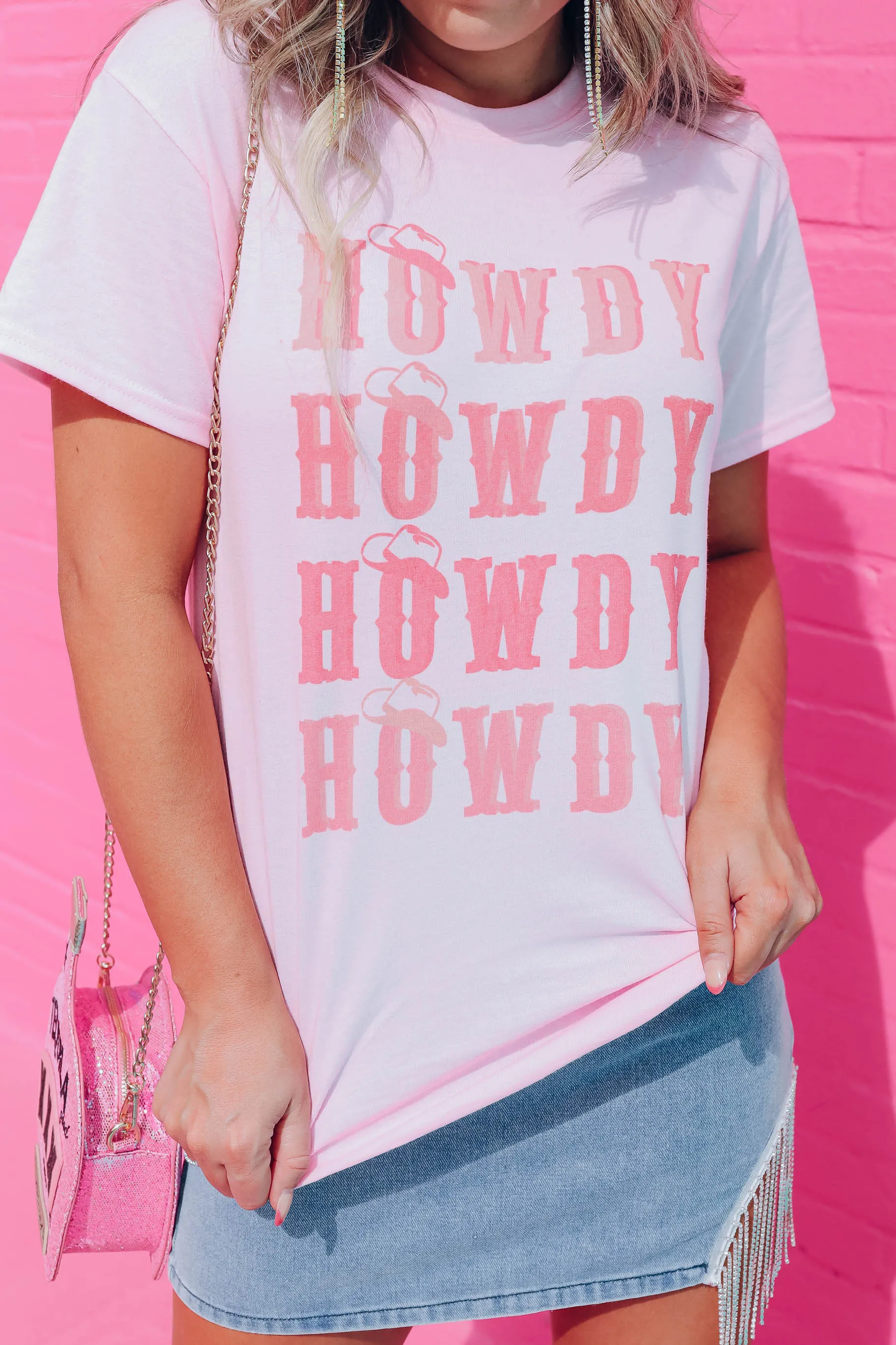 Howdy Stacked Graphic Tee- Pink - S-2XL