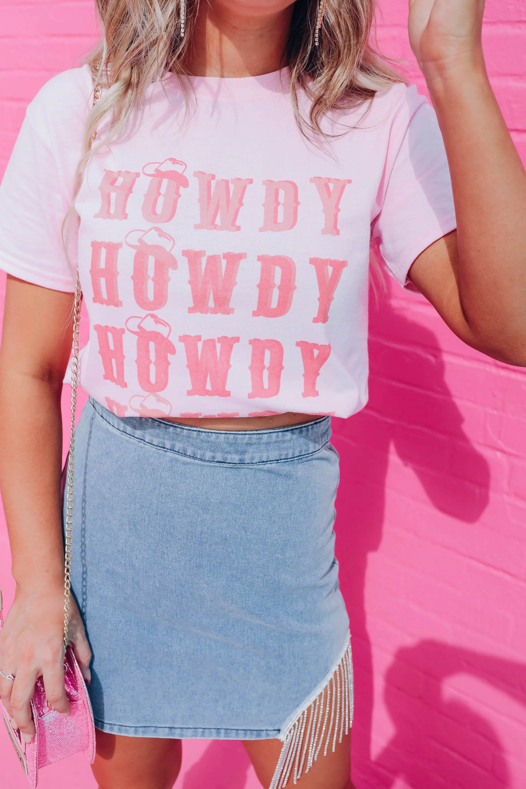 Howdy Stacked Graphic Tee- Pink - S-2XL