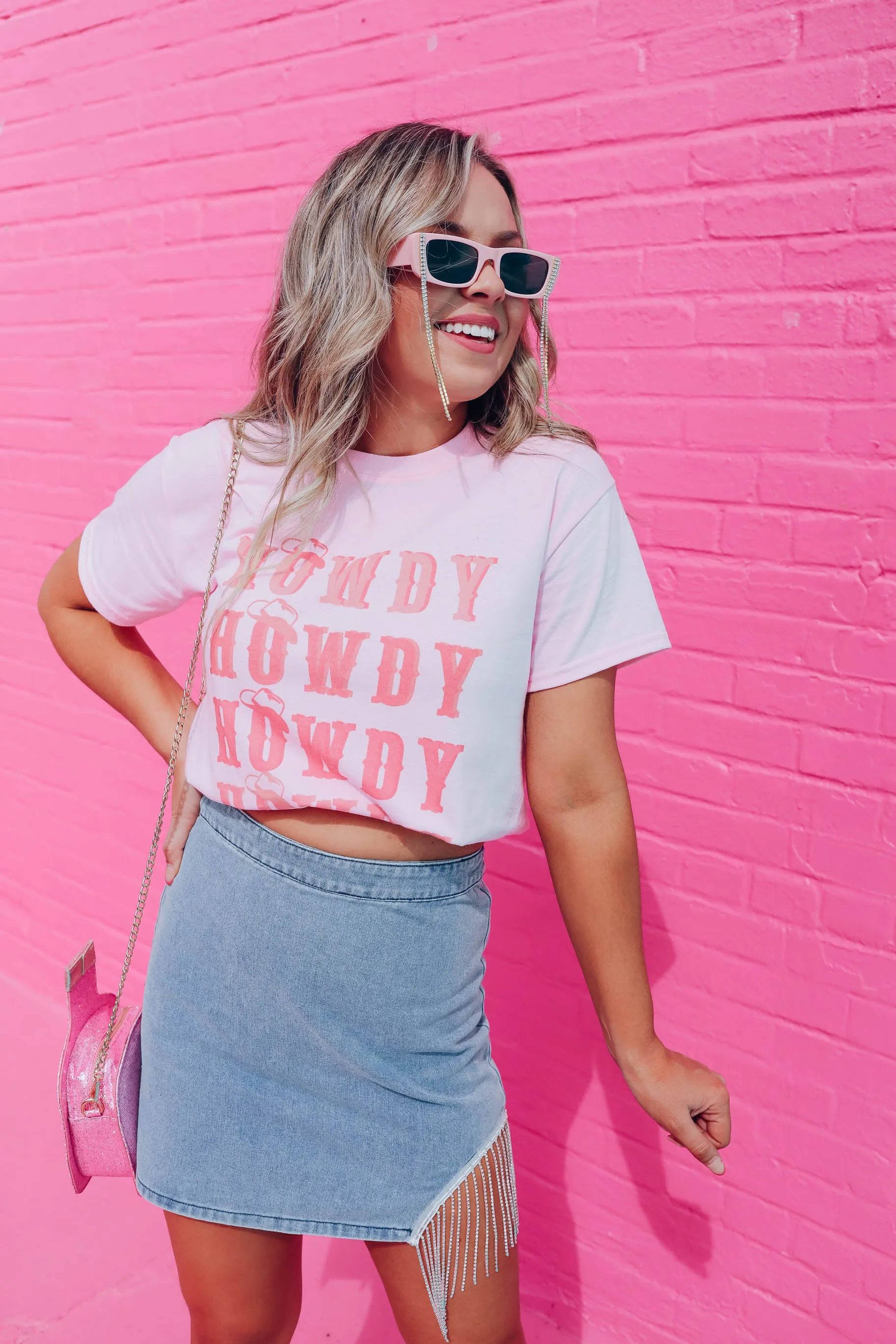 Howdy Stacked Graphic Tee- Pink - S-2XL